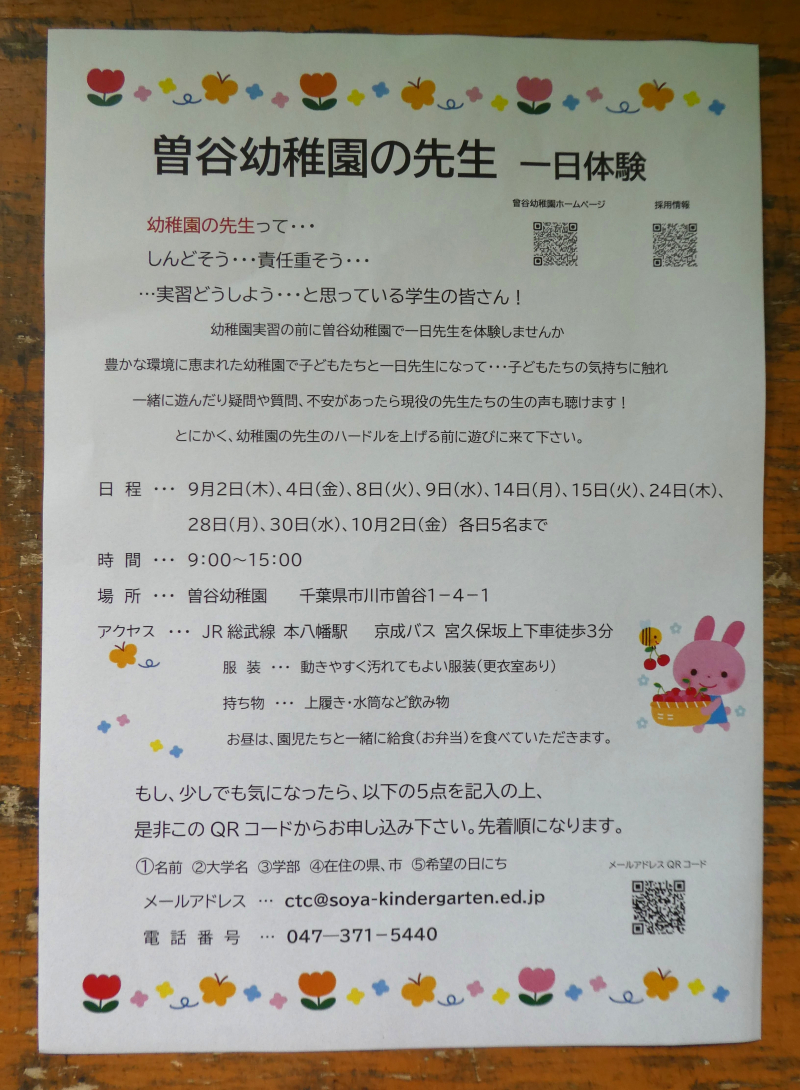 幼稚園の先生一日体験